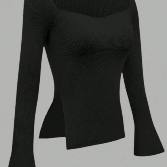 Black Casual Women's Ribbed Knit Top - Picture 5 of 5